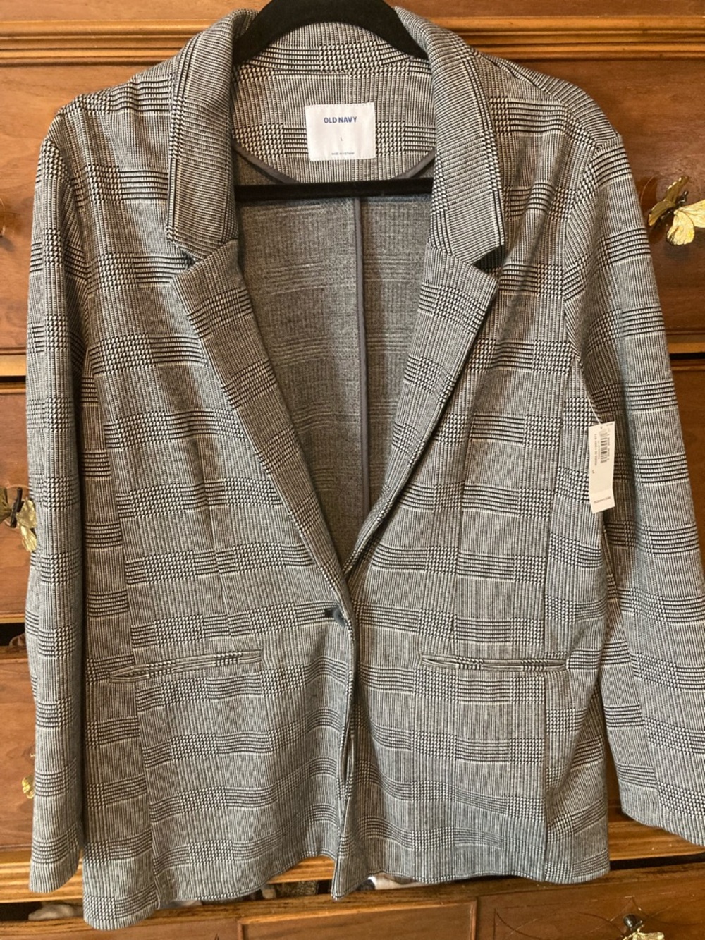 Old Navy Black and white Glen Plaid stretch Blazer
